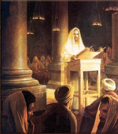 Jésus à la synagogue expliquant les Ecritures